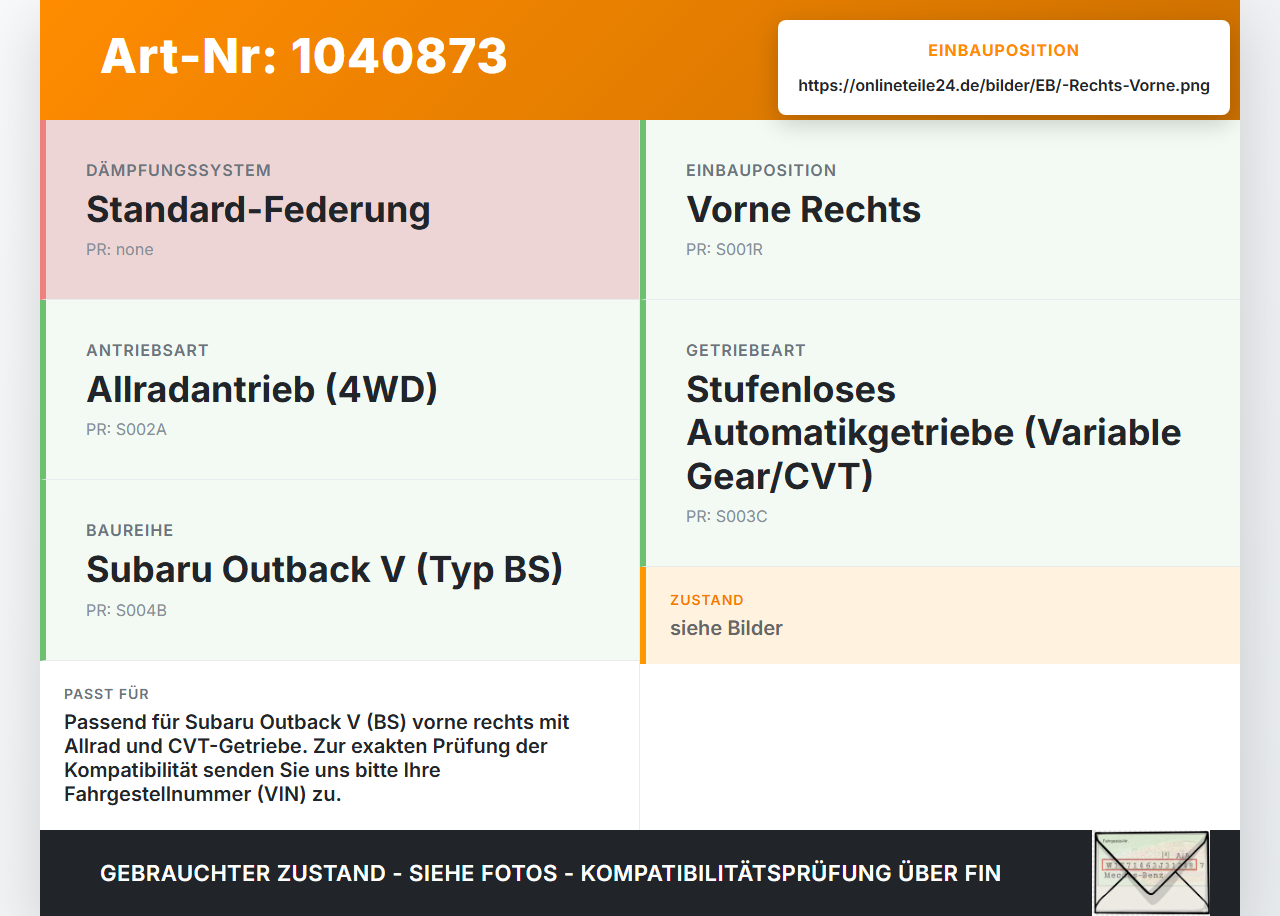 Subaru Outback V BS 15-21 Federbein Stossdämpfer Vorne Rechts Subaru Outback V BS 15-21 19.03.20154 gebraucht Vorschau 3