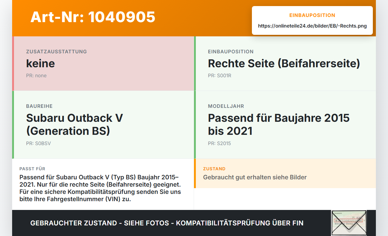 Subaru Outback V BS 15-21 Scharnier für Motorhaube Motorhaubenscharnier Rechts Subaru Outback V BS 15-21... Vorschau 3