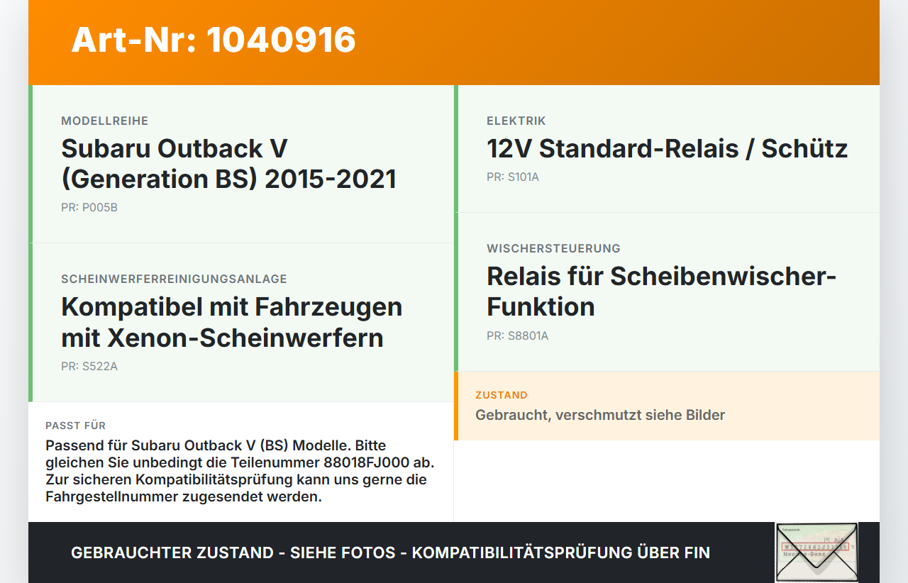 Subaru Outback V BS 15-21 Relais Wischerrelais Subaru Outback V BS 15-21 19.03.20154 88018FJ000 gebraucht Vorschau 3