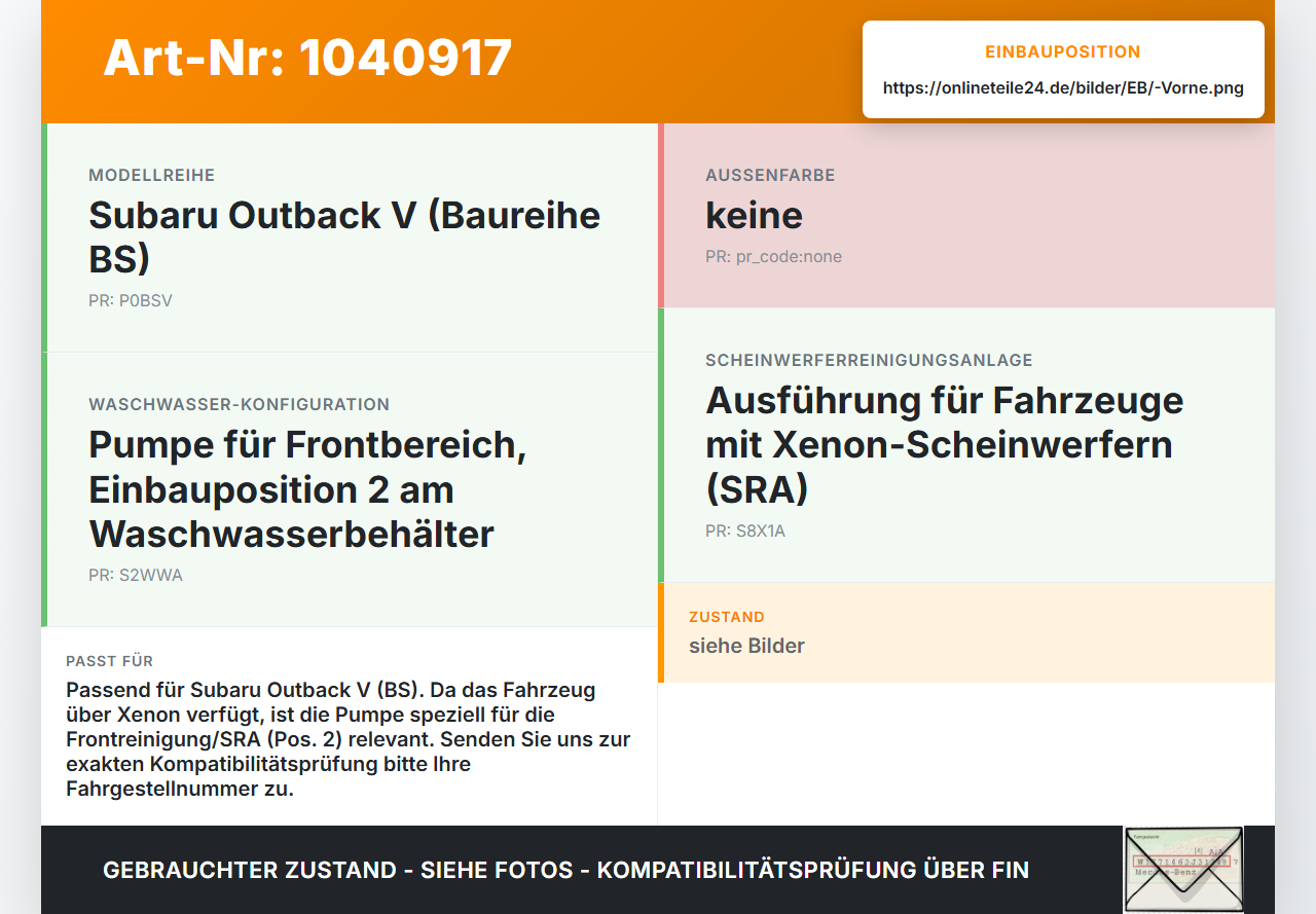 Subaru Outback V BS 15-21 Waschwasserpumpe Wischwasserpumpe Waschpumpe Vorne Pos.2 Subaru Outback V BS 15-21... Vorschau 3