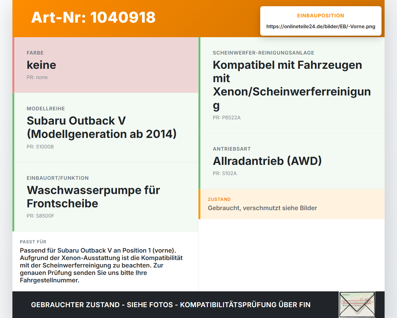 Subaru Outback V BS 15-21 Waschwasserpumpe Wischwasserpumpe Waschpumpe Vorne Pos.1 Subaru Outback V BS 15-21... Vorschau 3