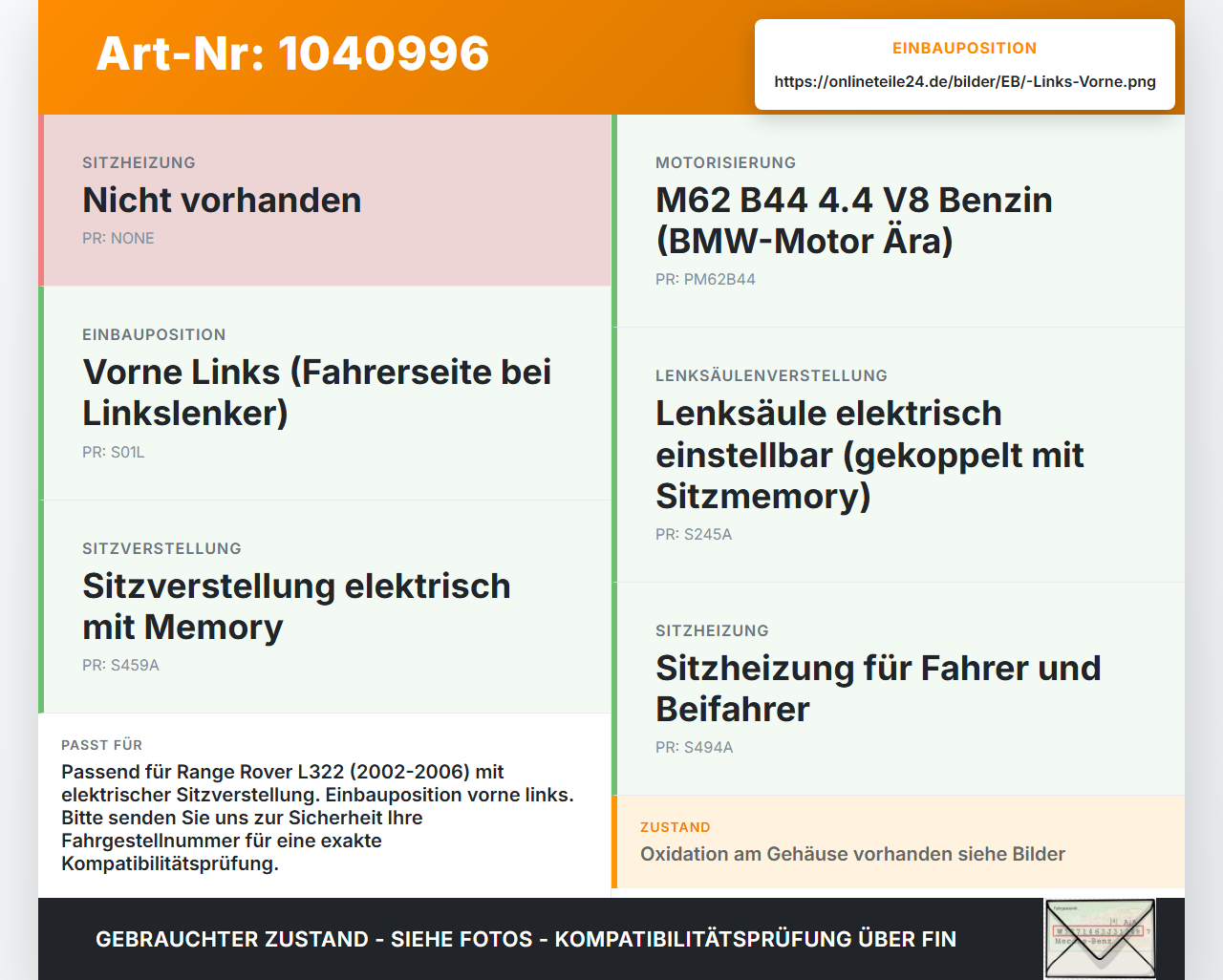 Land Range Rover III L322 02-06 Stellmotor Antrieb für Sitz Verstellung Links Vorne Land Range Rover III L322 02-06... Vorschau 3