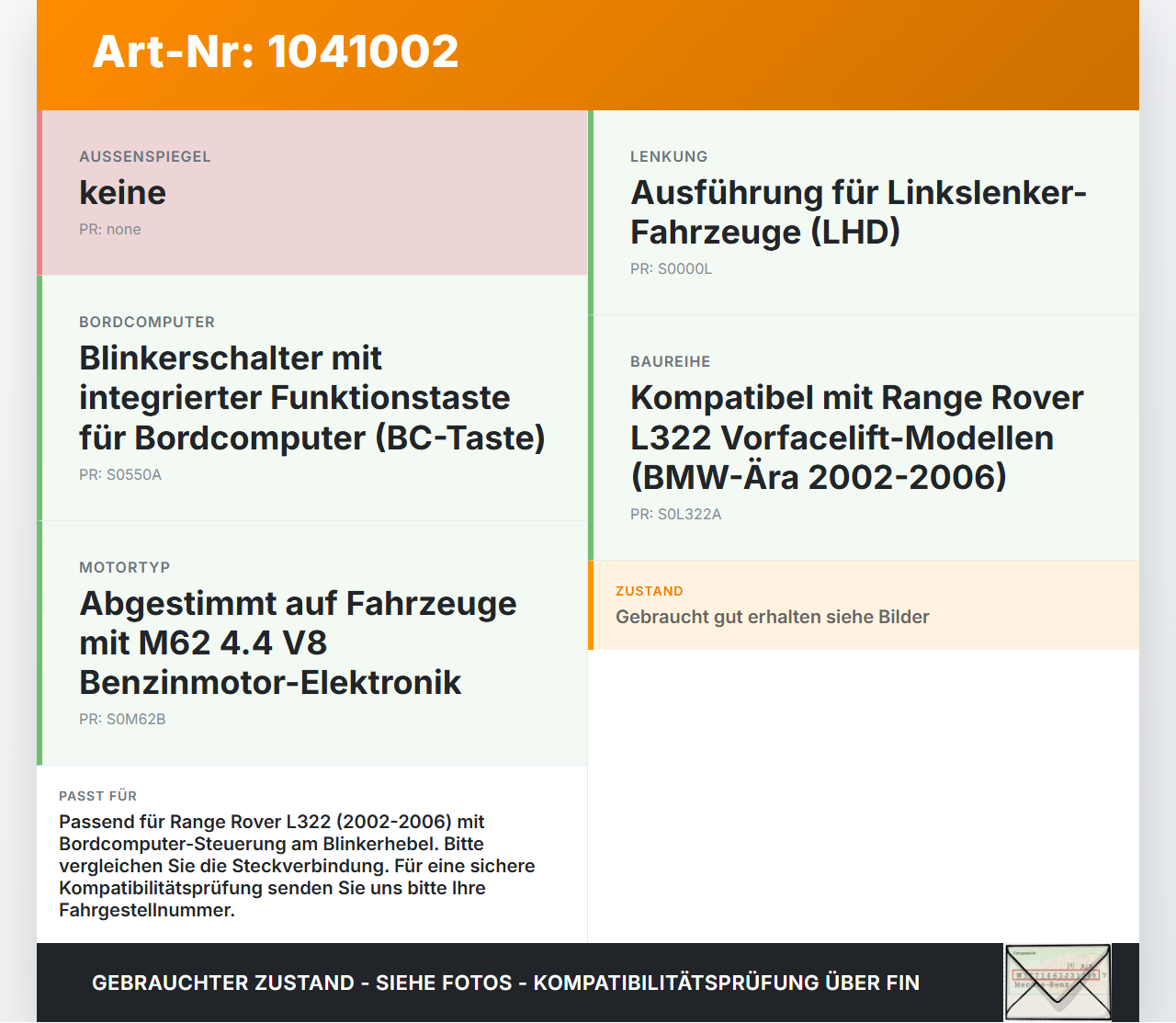 Land Range Rover III L322 02-06 Blinkerschalter Lenkstockschalter Blinker Land Range Rover III L322 02-06... Vorschau 3