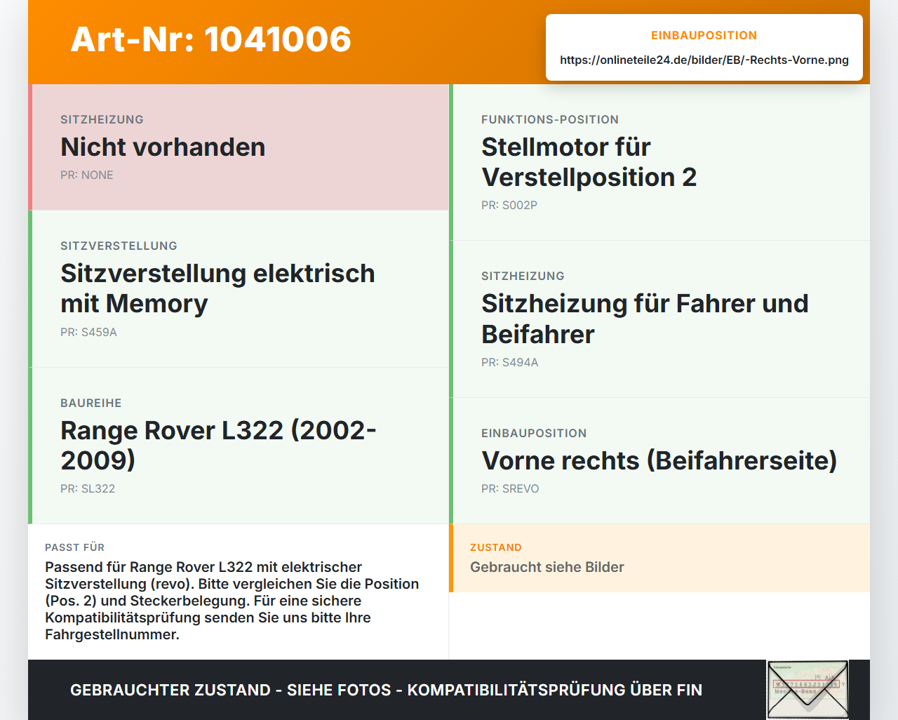 Land Range Rover III L322 02-06 Stellmotor Antrieb für Sitz Verstellung Rechts Vorne Pos.2 Land Range Rover III... Vorschau 3