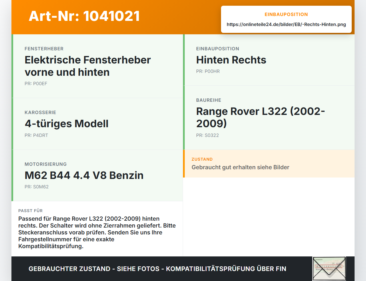 Land Range Rover III L322 02-06 Fensterheberschalter Schalter Rechts Hinten ohne Rahmen Land Range Rover III L322... Vorschau 3