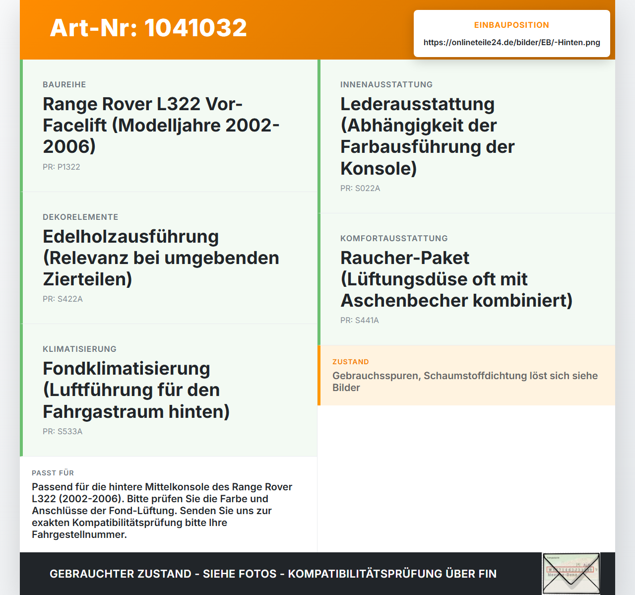 Land Range Rover III L322 02-06 Luftdusche Luftdüse Mitte Hinten Land Range Rover III L322 02-06 02.08.2002 gebraucht Vorschau 3
