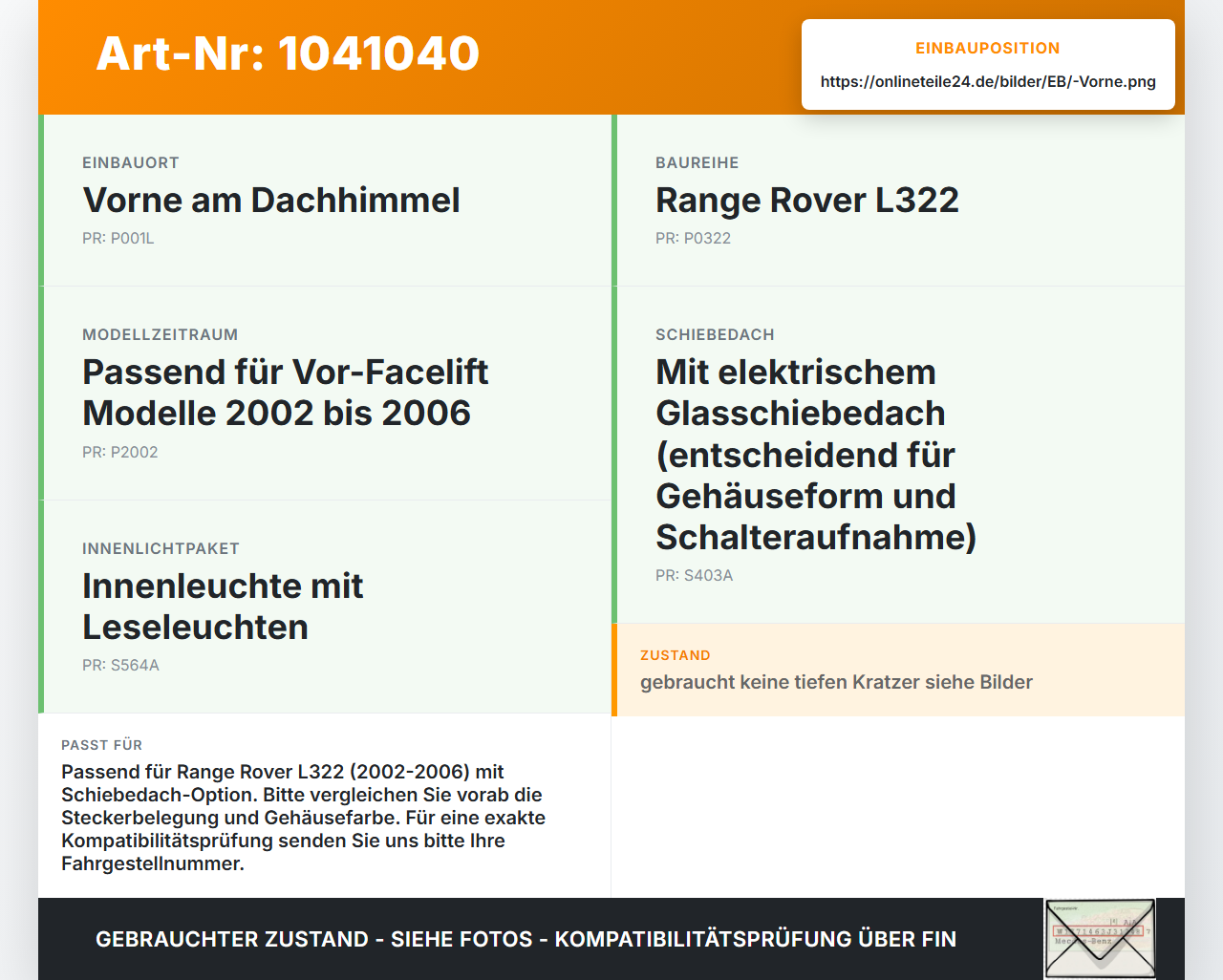 Land Range Rover III L322 02-06 Innenleuchte Innenraumleuchte Vorne Land Range Rover III L322 02-06 02.08.2002... Vorschau 3