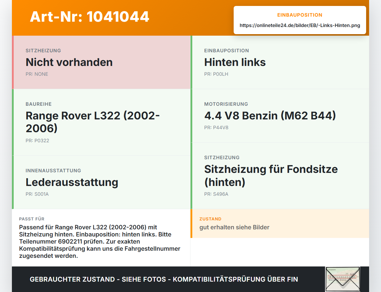 Land Range Rover III L322 02-06 Schalter Regler für Sitzheizung Links Hinten Land Range Rover III L322 02-06... Vorschau 3