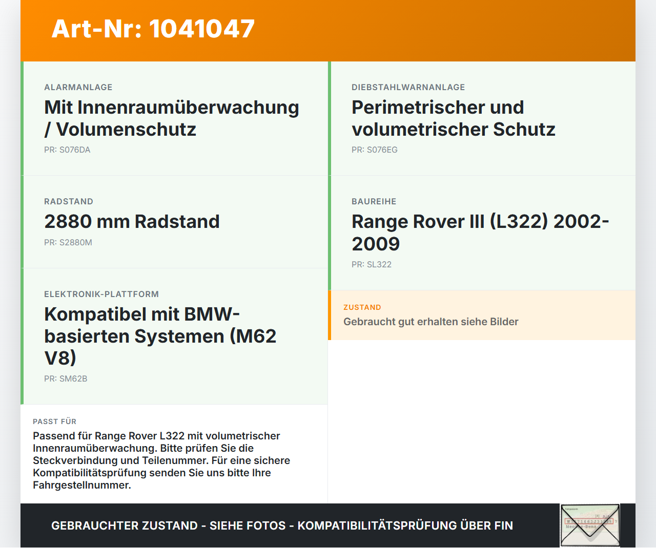 Land Range Rover III L322 02-06 Alarmanlage Alarm Sensor Innenraum Ultraschallsensor Land Range Rover III L322... Vorschau 3