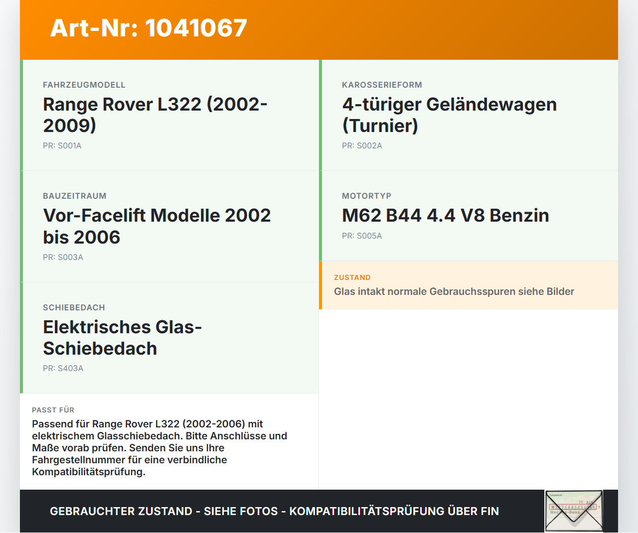 Land Range Rover III L322 02-06 Schiebedach Land Range Rover III L322 02-06 02.08.2002 gebraucht Vorschau 3
