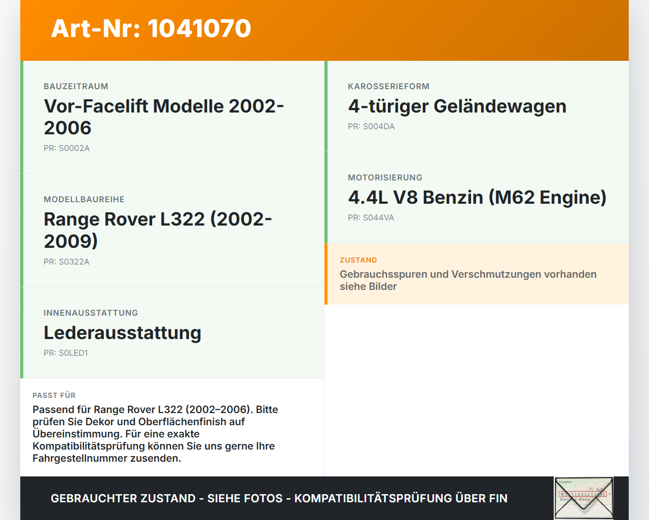 Land Range Rover III L322 02-06 Blende Innen Auflage Applikation Land Range Rover III L322 02-06 02.08.2002 gebraucht Vorschau 3