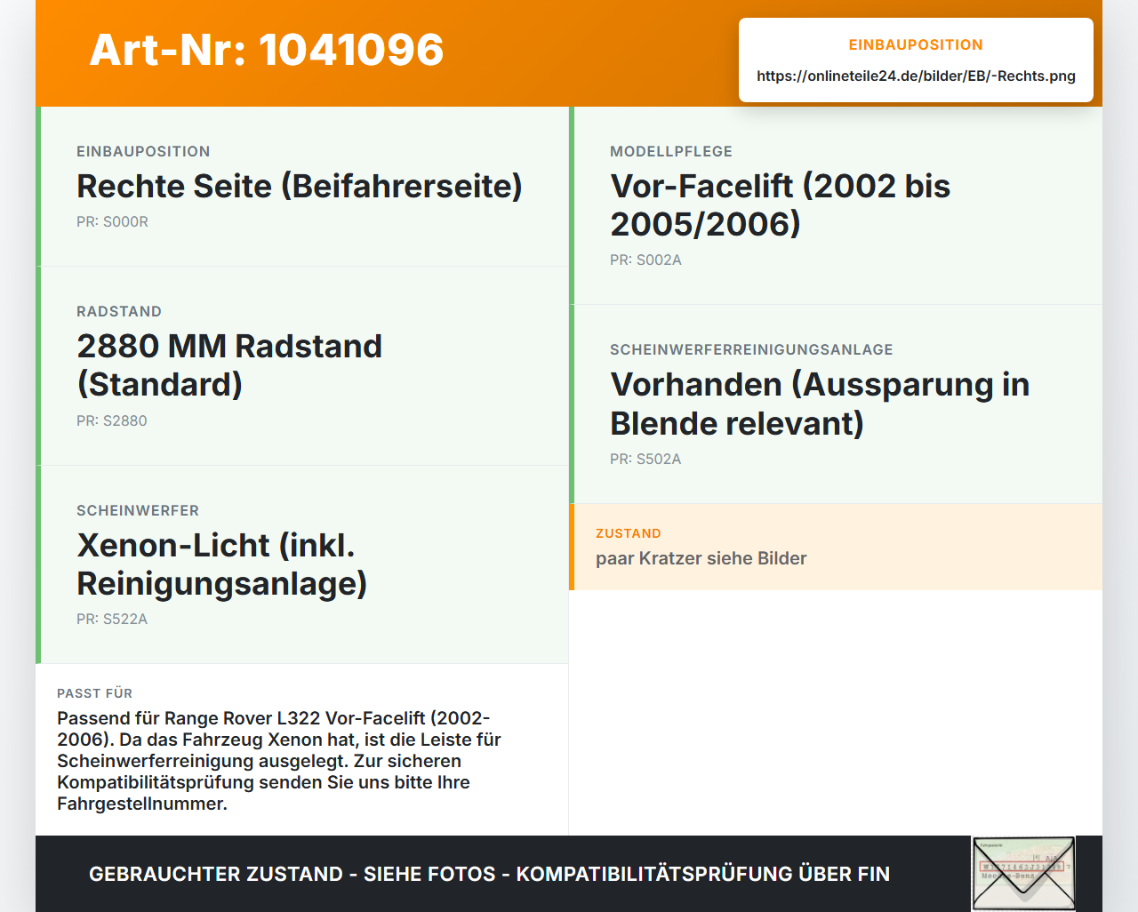 Land Range Rover III L322 02-06 Frontblende Frontleiste Rechts Land Range Rover III L322 02-06 02.08.2002 gebraucht Vorschau 3