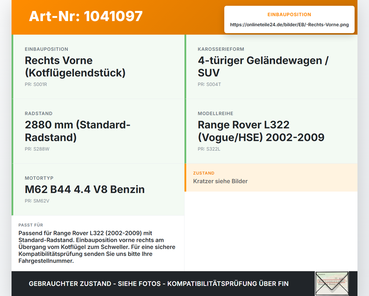 Land Range Rover III L322 02-06 Leiste Zierleiste Schwellerendstück für Kotflügel Rechts Vorne Land Range Rover III... Vorschau 3