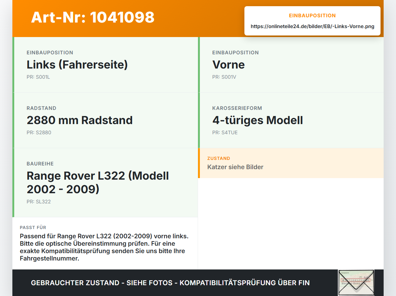 Land Range Rover III L322 02-06 Leiste Zierleiste Schwellerendstück für Kotflügel Links Vorne Land Range Rover III... Vorschau 3