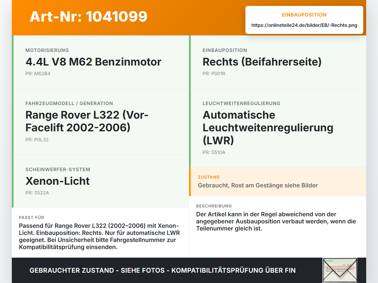 Land Range Rover III L322 02-06 Stellmotor für Scheinwerfer LWR Rechts Land Range Rover III L322 02-06 02.08.2002... Vorschau 3