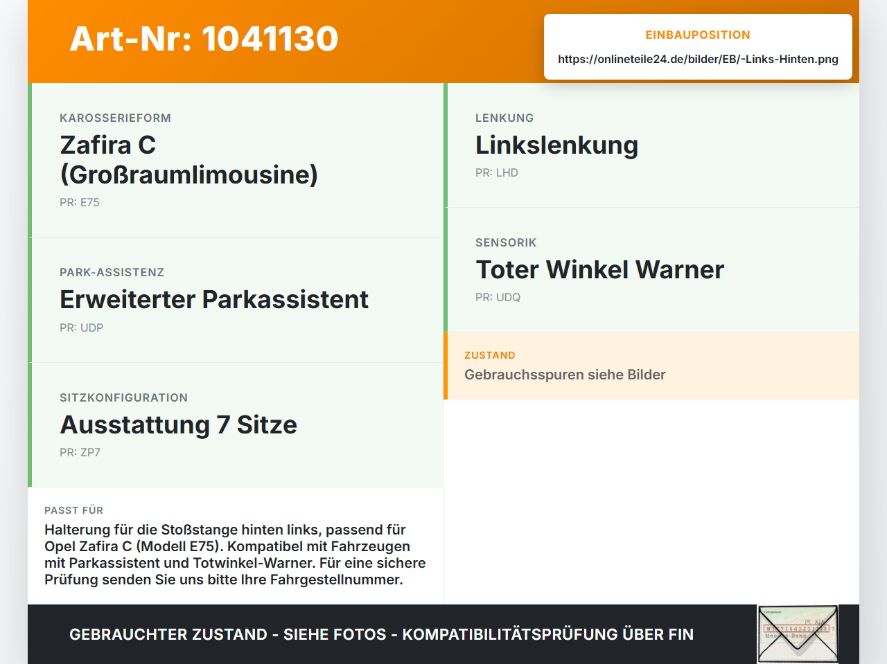 Opel Zafira C 11-16 Halter Träger Aufnahme Führung für Stoßstange Links Hinten Opel Zafira C 11-16 16.10.2014... Vorschau 3