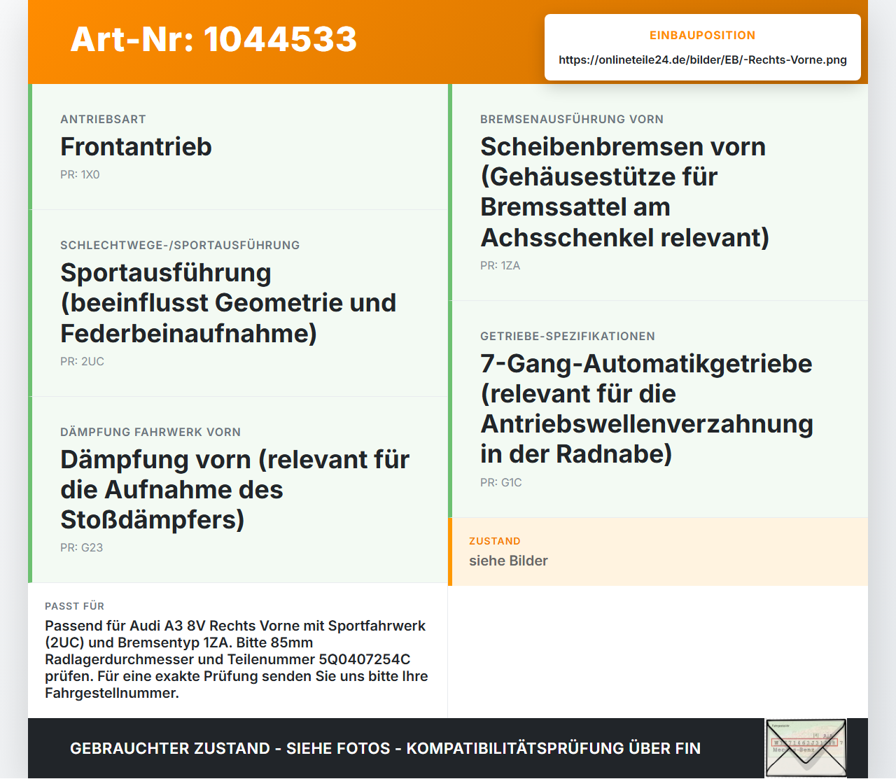 Audi A3 8V 8VS 16-20 TDI 2,0 110KW Achsschenkel Radnabe Rechts Vorne Audi A3 8V 8VS 16-20 18.12.2019 5Q0407254C... Vorschau 3