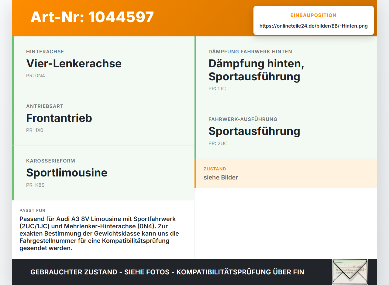 Audi A3 8V 8VS 16-20 Lim Beide Feder Federn Hinten Audi A3 8V 8VS 16-20 18.12.2019 5Q0511115FJ gebraucht Vorschau 3