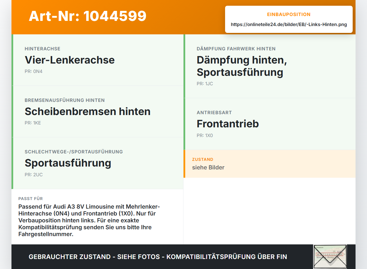 Audi A3 8V 8VS 16-20 Lim TDI 2,0 110KW Achsschenkel Radnabe Links Hinten Audi A3 8V 8VS 16-20 18.12.2019 5Q0505435F... Vorschau 3