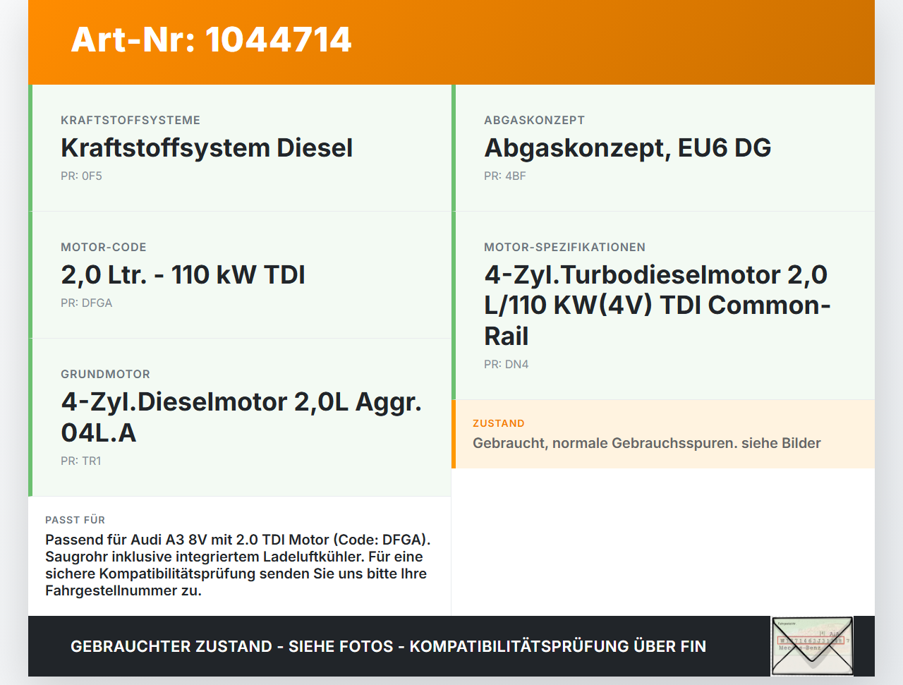 Audi A3 8V 8VS 16-20 TDI 2,0 110KW DFGA Ansaugbrücke Ansaugkrümmer Audi A3 8V 8VS 16-20 18.12.2019 04L129711AC gebraucht Vorschau 3