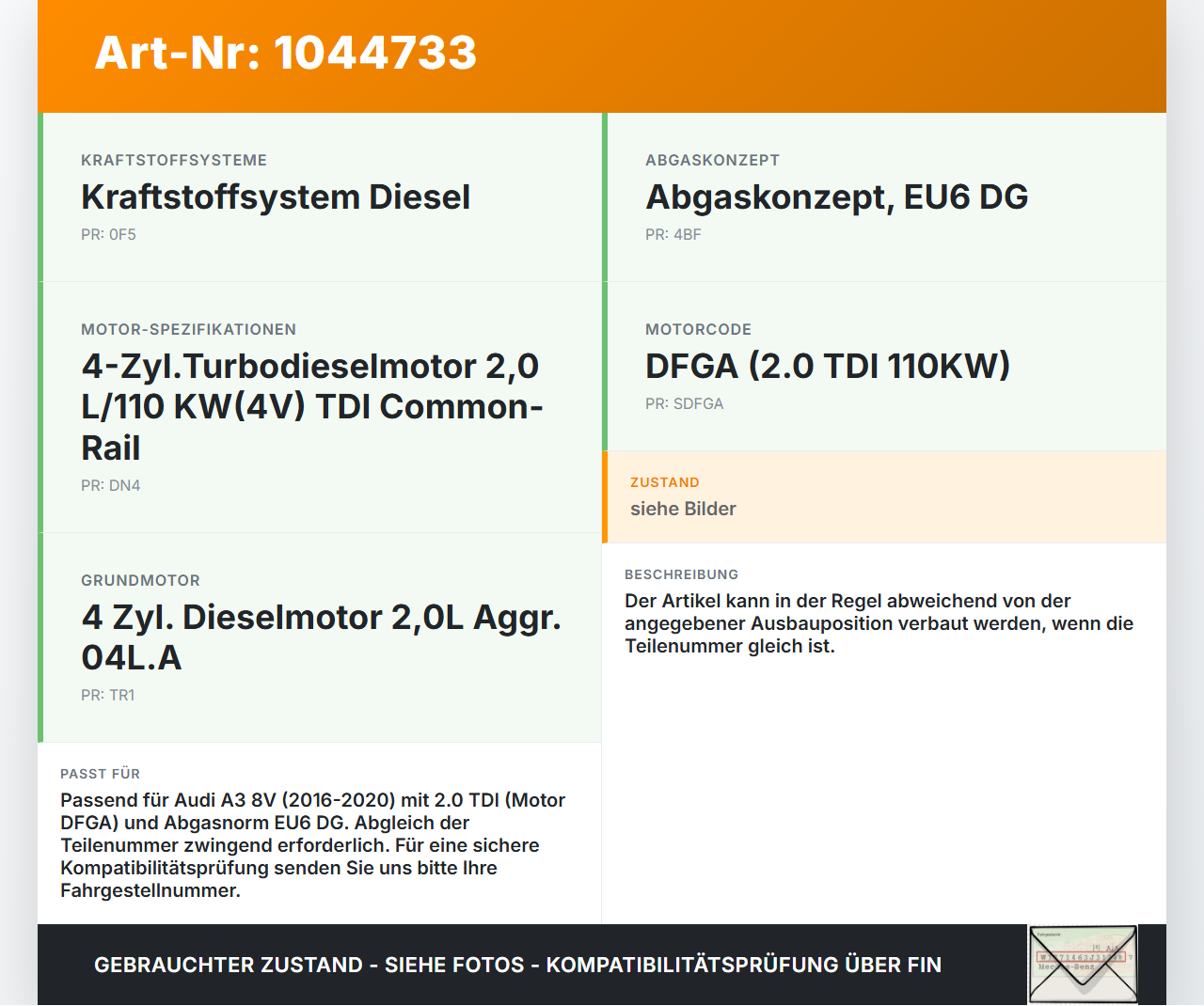 Audi A3 8V 8VS 16-20 TDI 2,0 110KW Einspritzventil für
Reduktionsmittel AdBlue Audi A3 8V 8VS 16-20 18.12.2019... Vorschau 3
