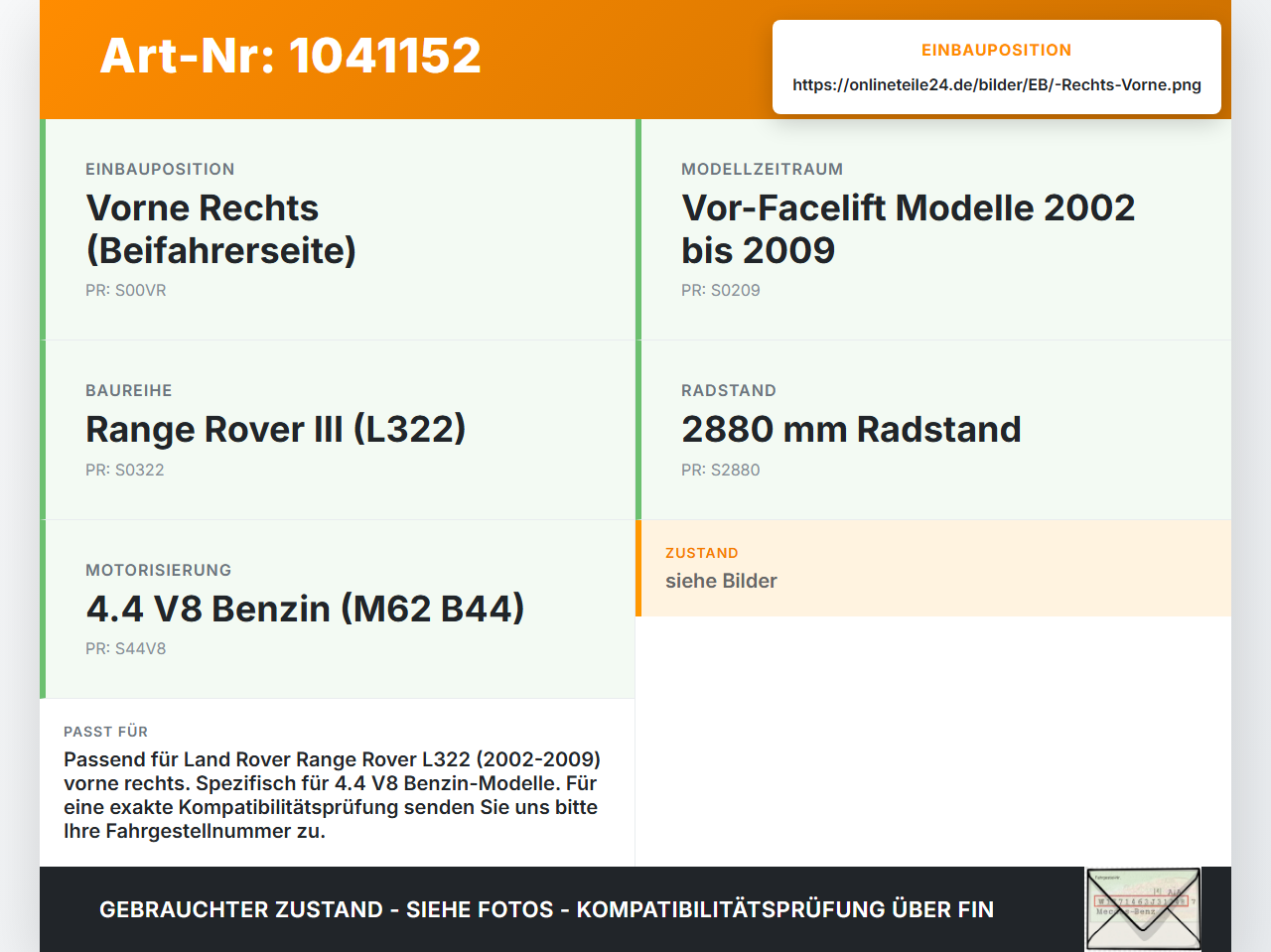 Land Range Rover III L322 02-06 Verkleidung Radhausschale Rechts Vorne für Kotflügel Land Range Rover III L322... Vorschau 3