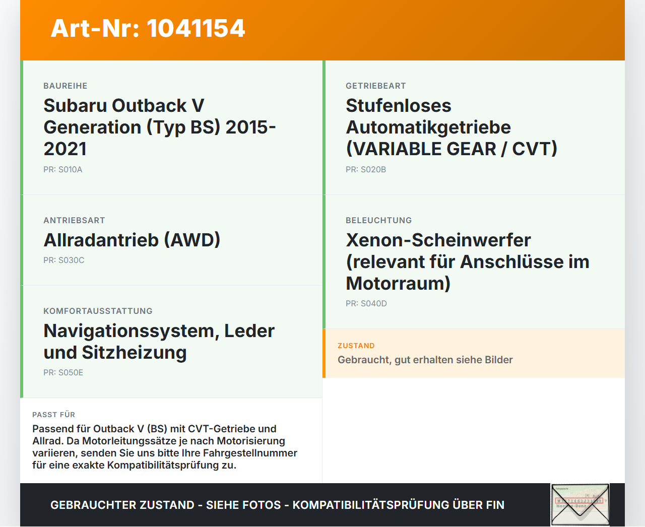 Subaru Outback V BS 15-21 Kabelbaum für Motor Subaru Outback V BS 15-21 19.03.20154 gebraucht Vorschau 3