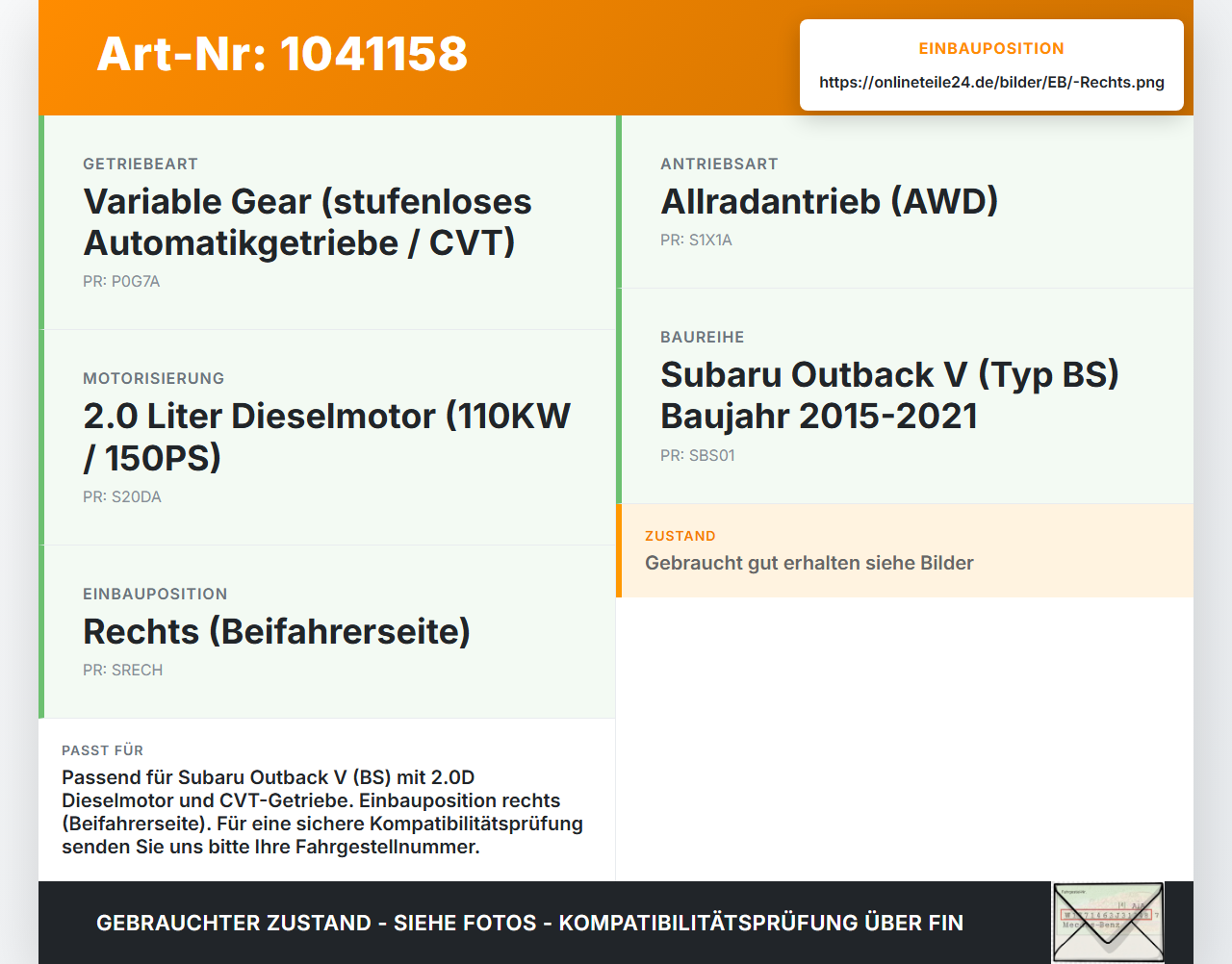 Subaru Outback V BS 15-21 2,0D 110KW Lüfter Ventilator f. Kühler Rechts Subaru Outback V BS 15-21 19.03.20154... Vorschau 3