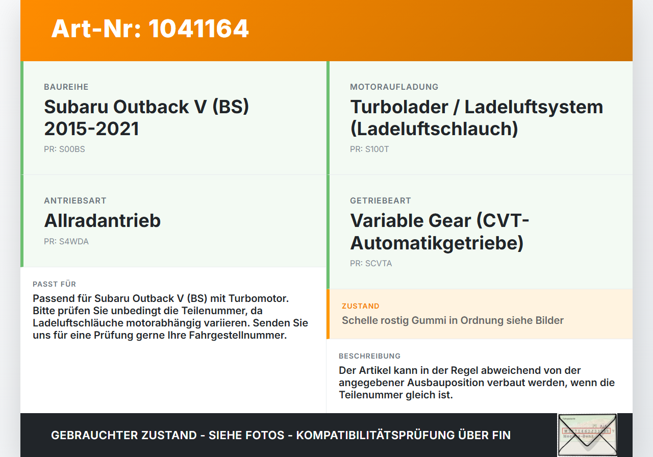 Subaru Outback V BS 15-21 2,0D 110KW Ansaugrohr Ladeluftschlauch Luftschlauch Pos.1 Subaru Outback V BS 15-21... Vorschau 3