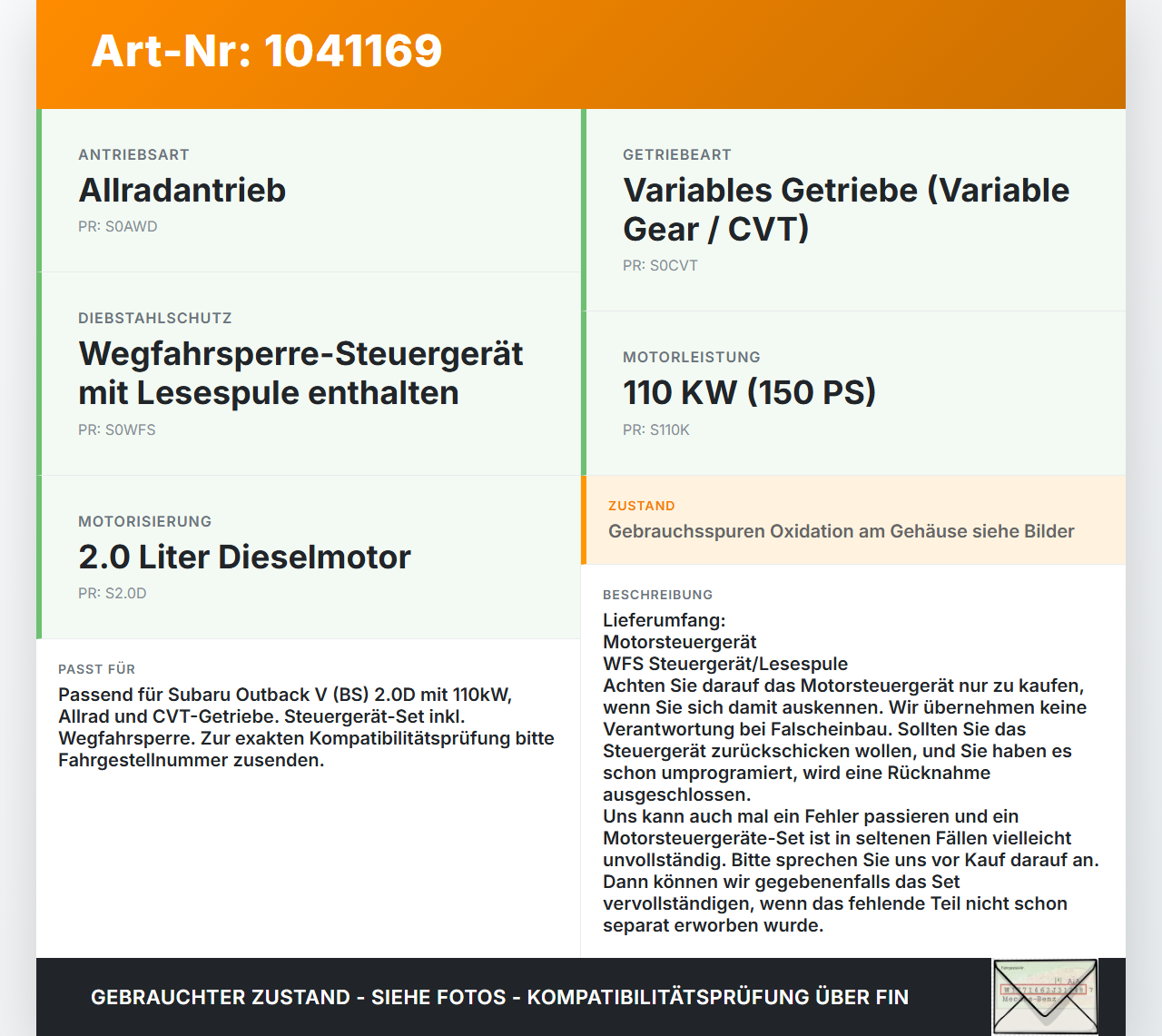 Subaru Outback V BS 15-21 2,0D 110KW Motorsteuergerät ECU Steuergerät Subaru Outback V BS 15-21 19.03.20154... Vorschau 3