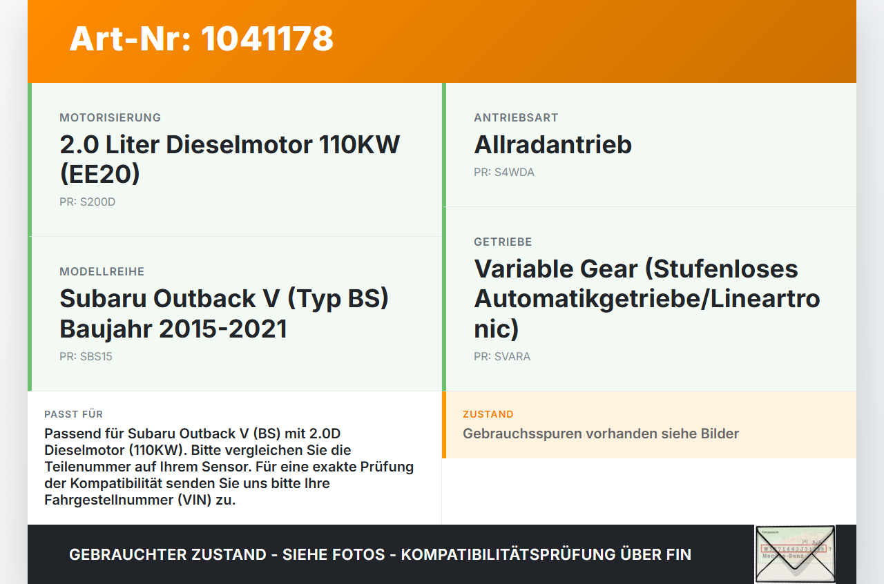 Subaru Outback V BS 15-21 2,0D 110KW Luftdruck MAP Sensor Subaru Outback V BS 15-21 19.03.20154 gebraucht Vorschau 3