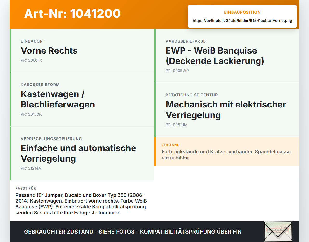 Jumper Ducato 250 06-14 Kasten Türgriff Griff aussen Rechts Vorne EWP Jumper Ducato 250 06-14 20.04.2007 gebraucht Vorschau 3