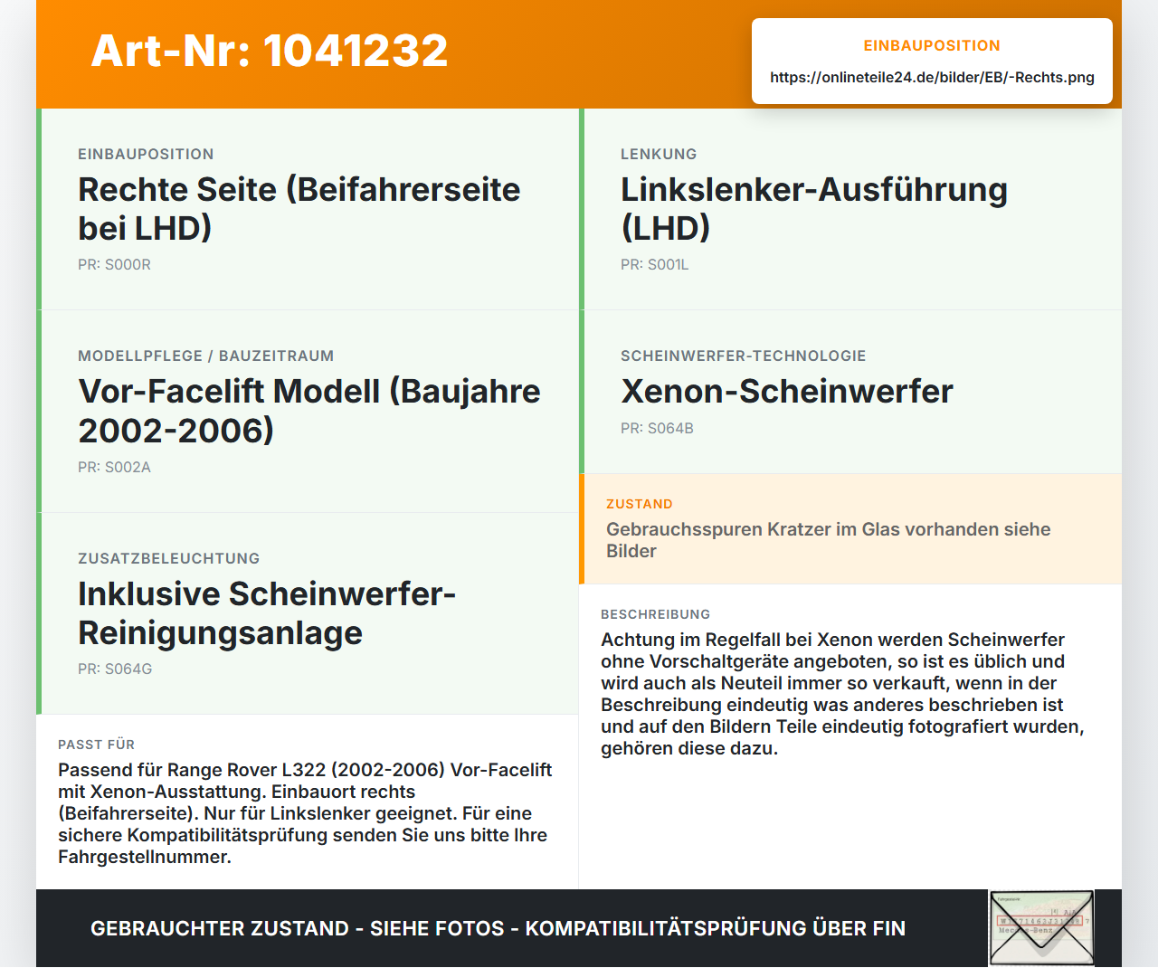 Land Range Rover III L322 02-06 Xenon Scheinwerfer Frontscheinwerfer Rechts orig. Land Range Rover III L322 02-06... Vorschau 3
