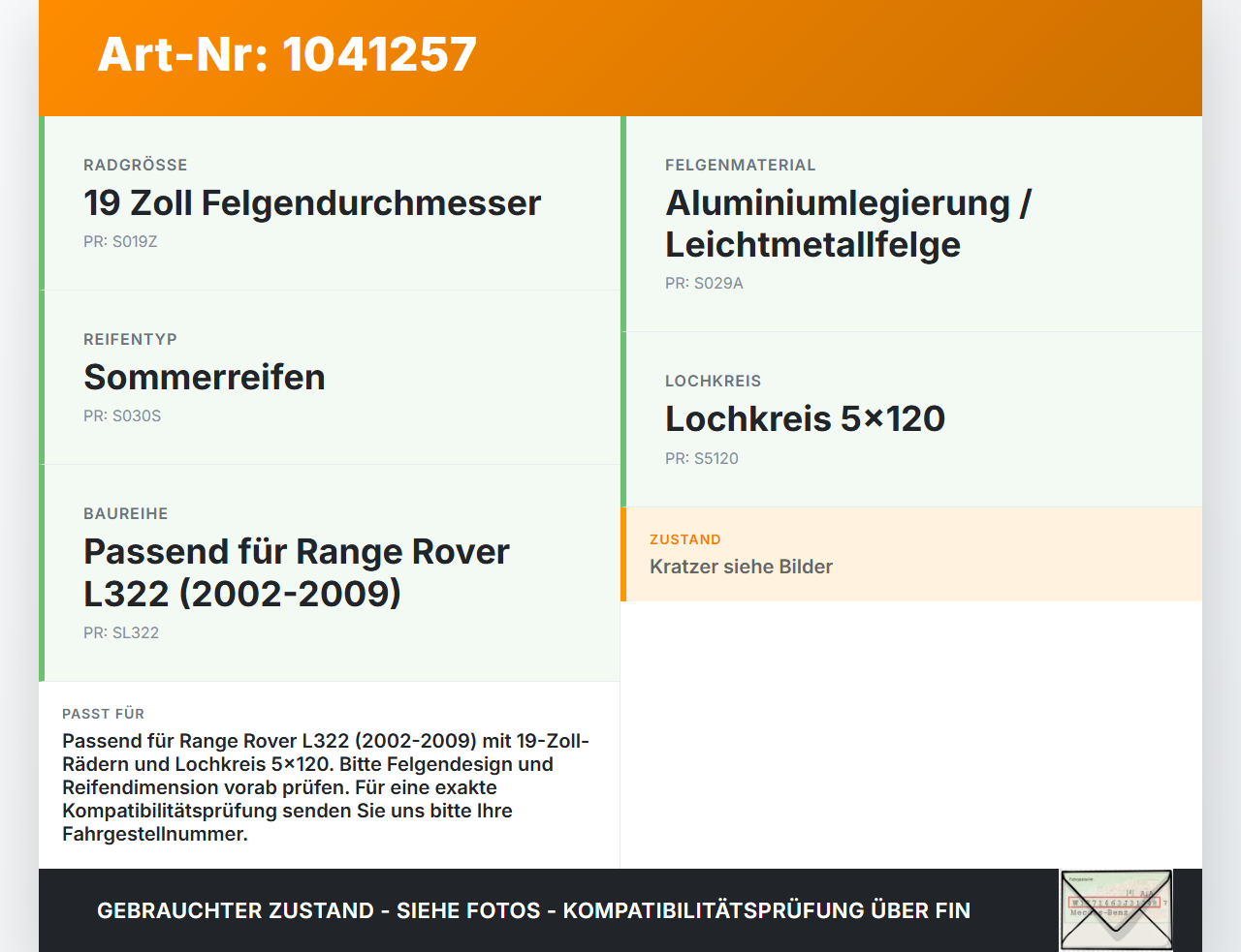 Land Range Rover III L322 02-06 1 x Komplettrad Ersatzrad Aluminiumfelge Sommerreifen /R19 5X120 Land Range Rover... Vorschau 3