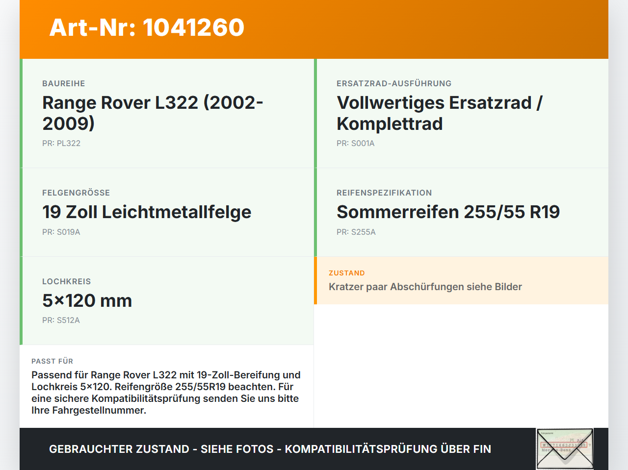 Land Range Rover III L322 02-06 1 x Komplettrad Ersatzrad Aluminiumfelge Sommerreifen 255/55R19 5X120 Land Range... Vorschau 3