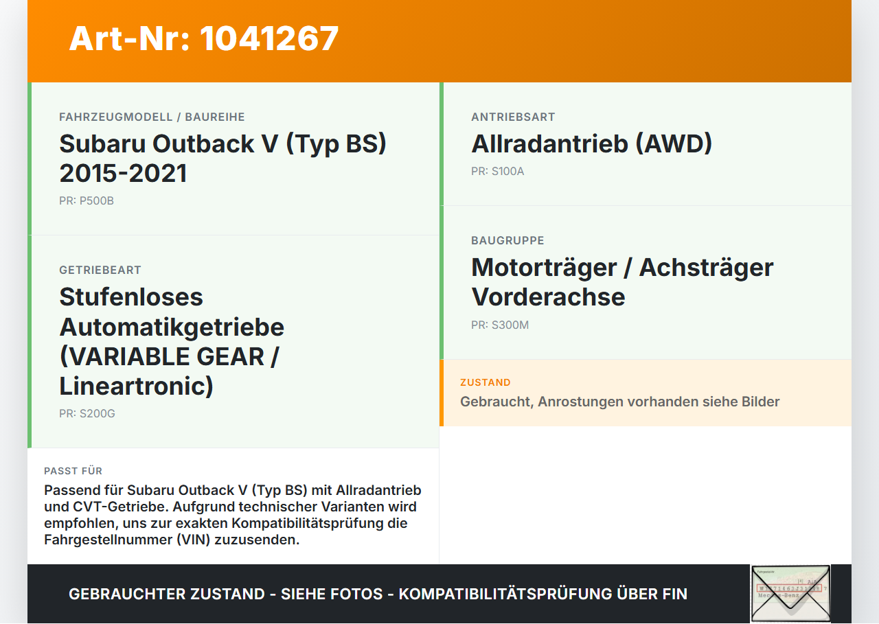 Subaru Outback V BS 15-21 2,0D 110KW Vorderachse Motorträger Motorhalter Achsträger Subaru Outback V BS 15-21... Vorschau 3