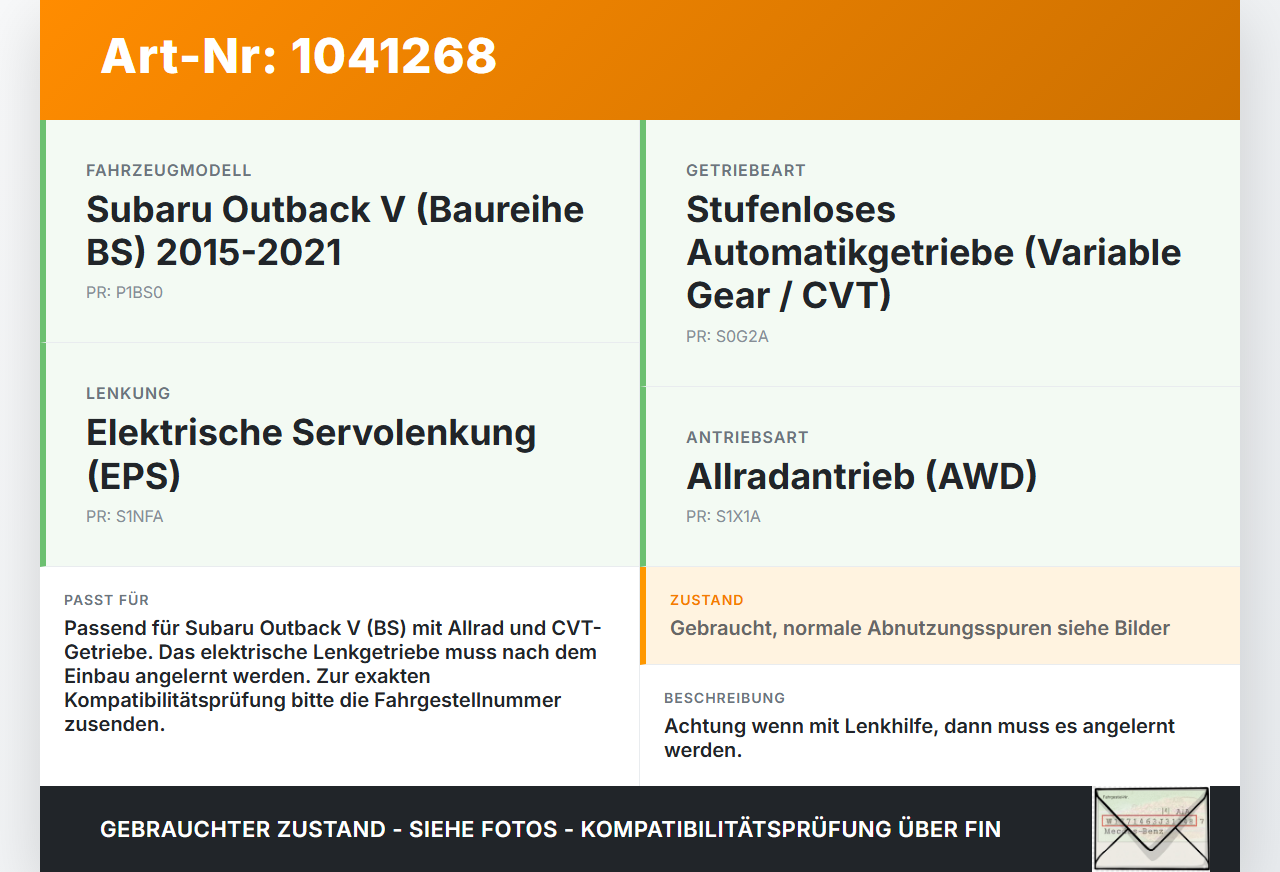 Subaru Outback V BS 15-21 Lenkgetriebe Servolenkung Subaru Outback V BS 15-21 19.03.20154 34110AL060 Q003TH0173... Vorschau 3