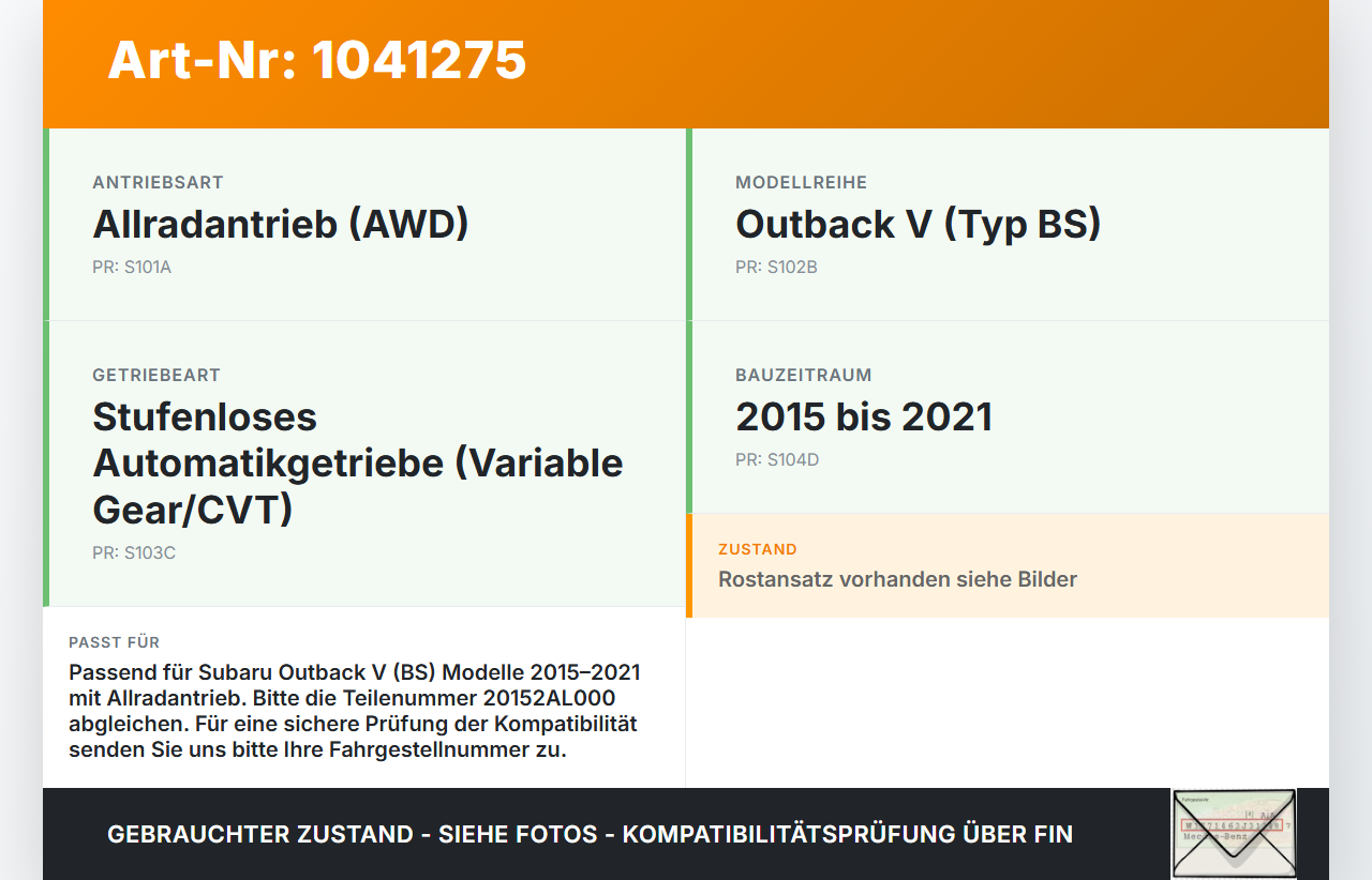 Subaru Outback V BS 15-21 Hinterachse Achse Achsträger Subaru Outback V BS 15-21 19.03.20154 20152AL000 gebraucht Vorschau 3