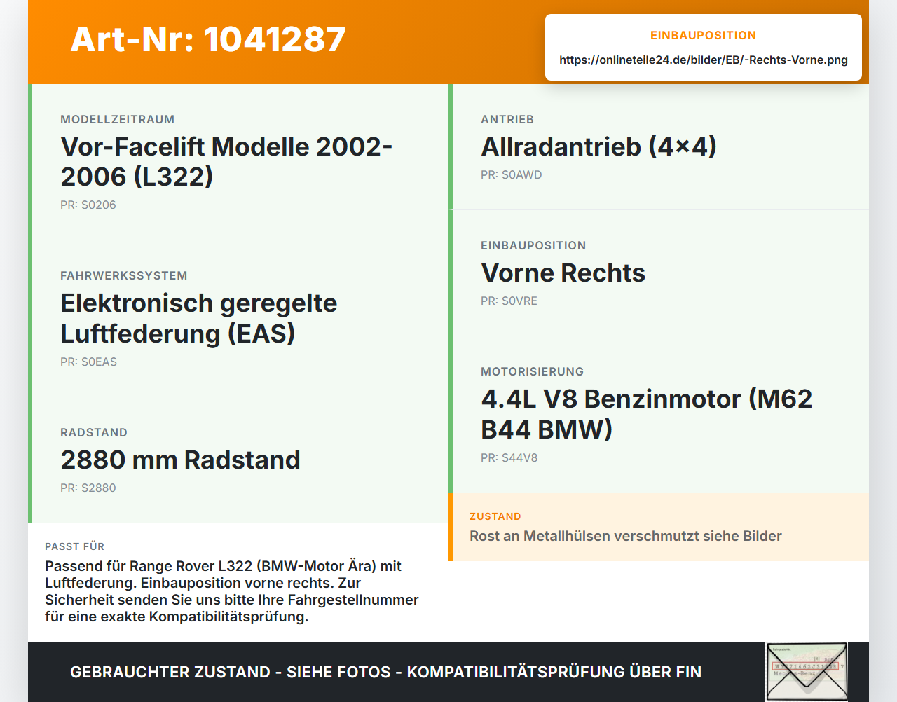 Land Range Rover III L322 02-06 4,4 210KW M62 B44 Magnetventil Ventilblock Luftfederung Vorne Rechts Land Range... Vorschau 3