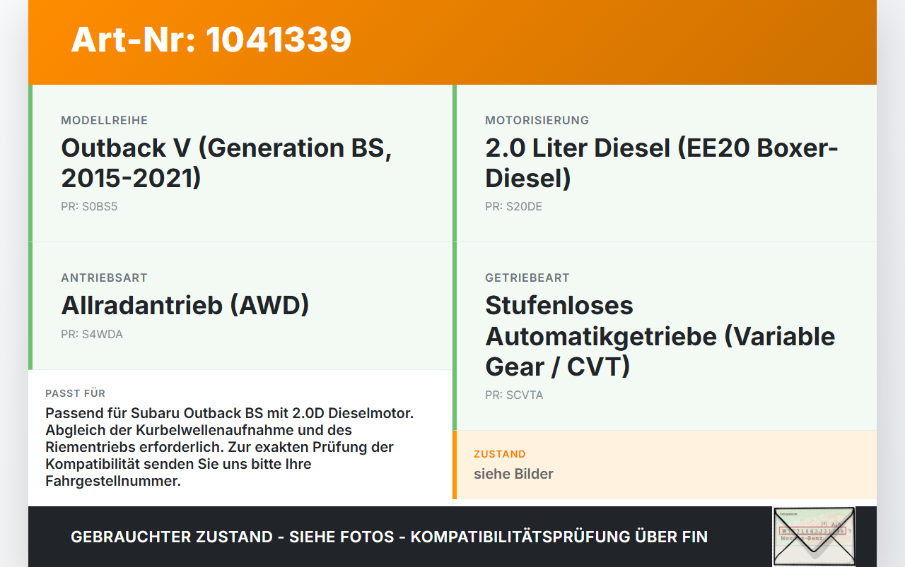 Subaru Outback V BS 15-21 2,0D 110KW Riemenscheibe Schwingungsdämpfer Kurbelwelle Subaru Outback V BS 15-21... Vorschau 3