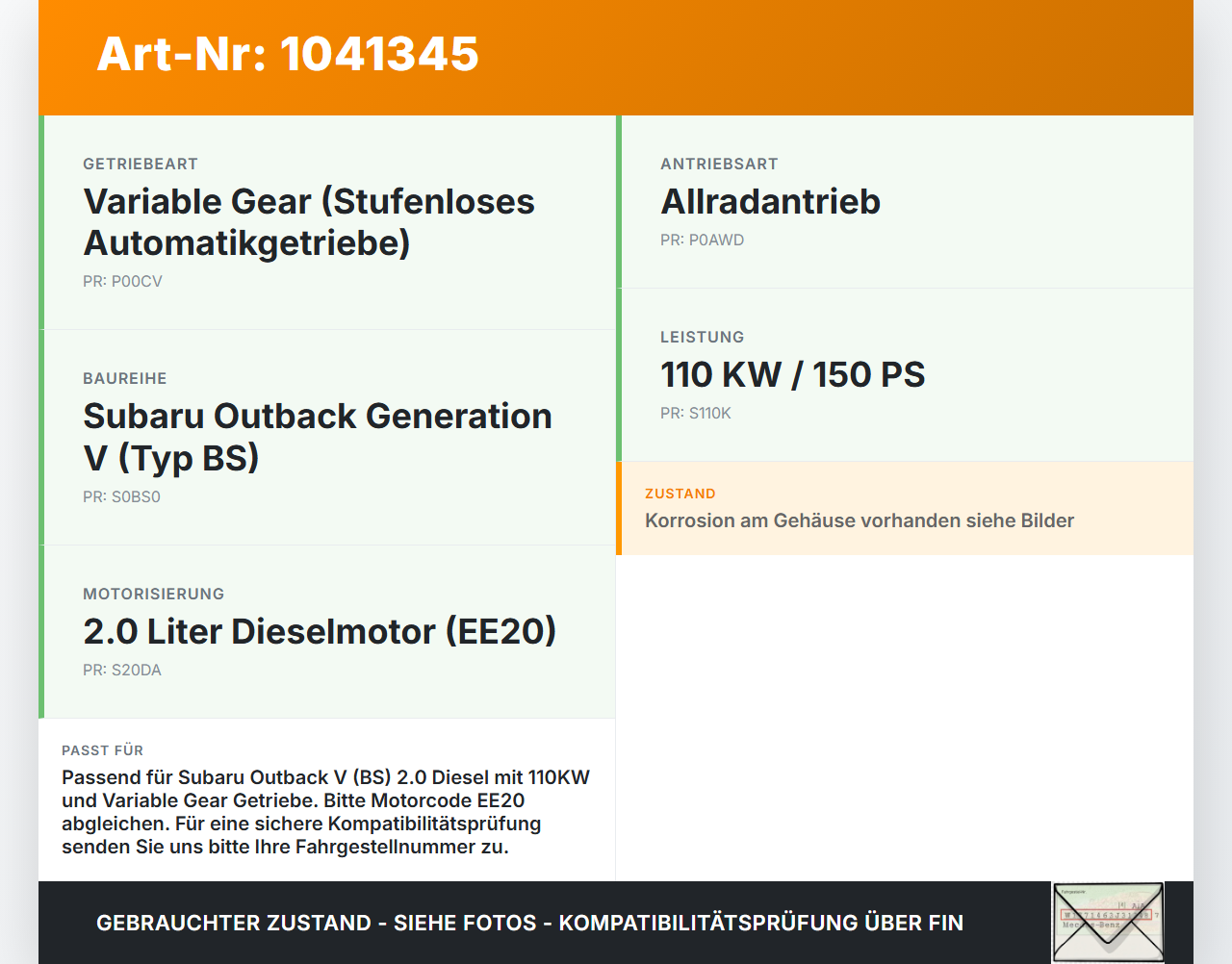Subaru Outback V BS 15-21 2,0D 110KW Einspritzpumpe Hochdruckpumpe Subaru Outback V BS 15-21 19.03.20154... Vorschau 3