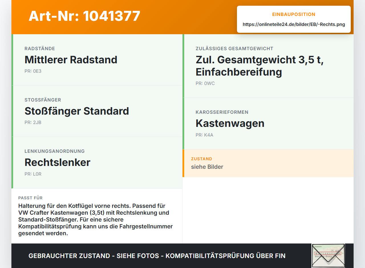 VW Crafter 2E 35 11-16 Kasten Halter Träger Führung Aufnahme für Kotflügel Rechts VW Crafter 2E 35 11-16 07.10.2016... Vorschau 3