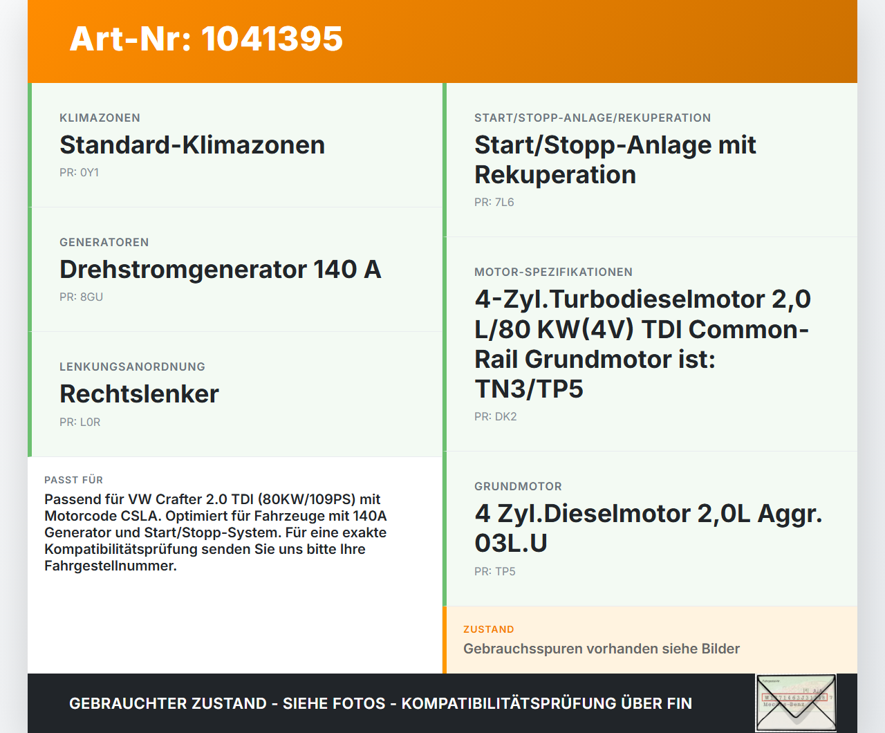 VW Crafter 2E 35 11-16 TDI 2,0 80KW Viskolüfter Viskokupplung VW Crafter 2E 35 11-16 07.10.2016 03L121301... Vorschau 3