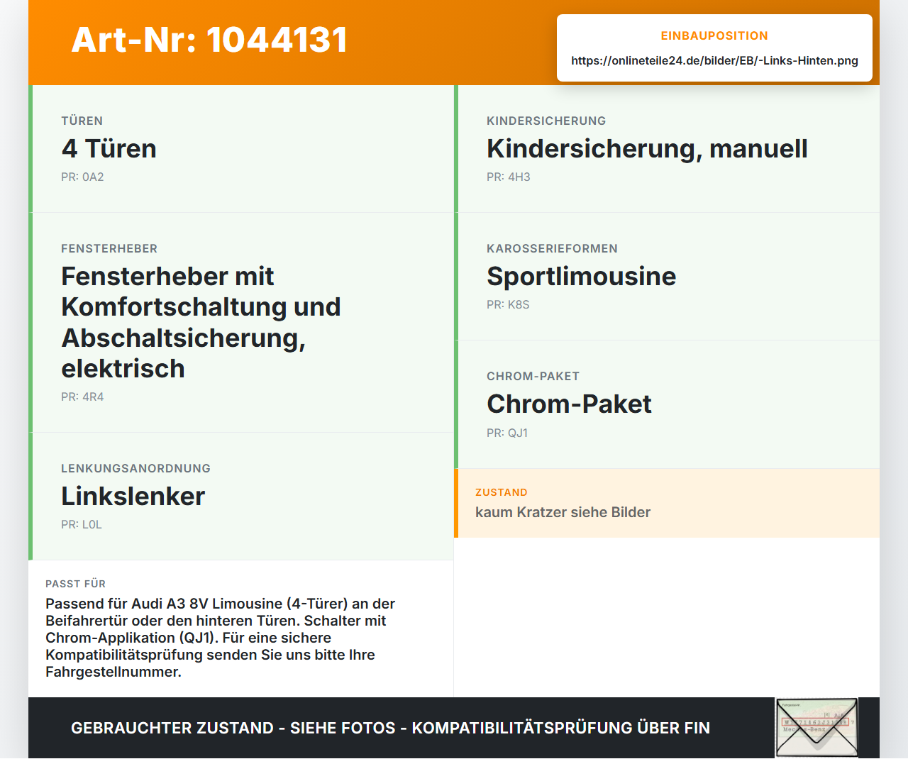 Audi A3 8V 8VS 16-20 Lim Fensterheberschalter Schalter Links Hinten Audi A3 8V 8VS 16-20 18.12.2019 8V0959855C gebraucht Vorschau 3