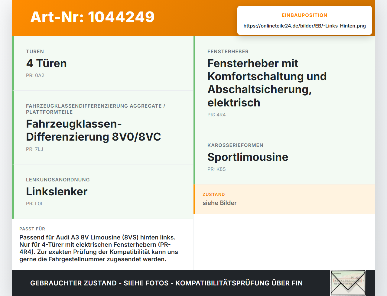 Audi A3 8V 8VS 16-20 Lim Fensterheber o. FH-Motor Hinten Links Audi A3 8V 8VS 16-20 18.12.2019 8V4839461... Vorschau 3
