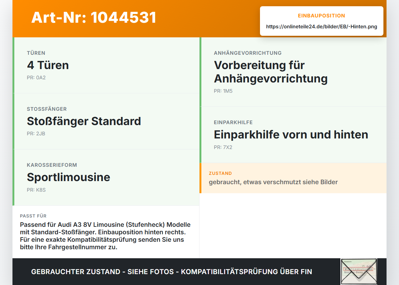 Audi A3 8V 8VS 16-20 Lim Halter Träger Aufnahme Führung für Stoßstange Recht Hinten Audi A3 8V 8VS 16-20 18.12.2019... Vorschau 3