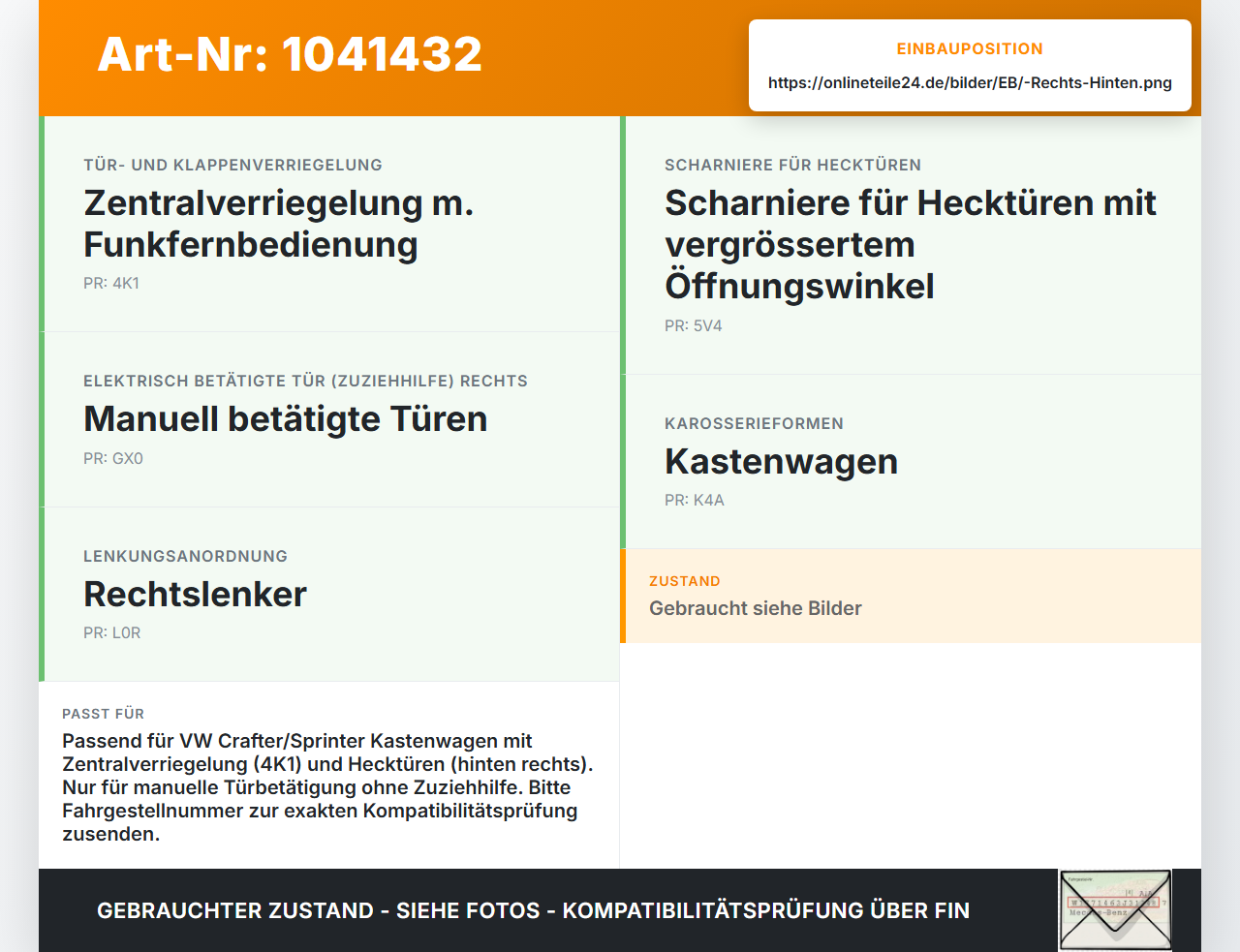 VW Crafter 2E 35 11-16 Kasten Türschloss m. ZV Stellmotor Rechts Hinten VW Crafter 2E 35 11-16 07.10.2016... Vorschau 3