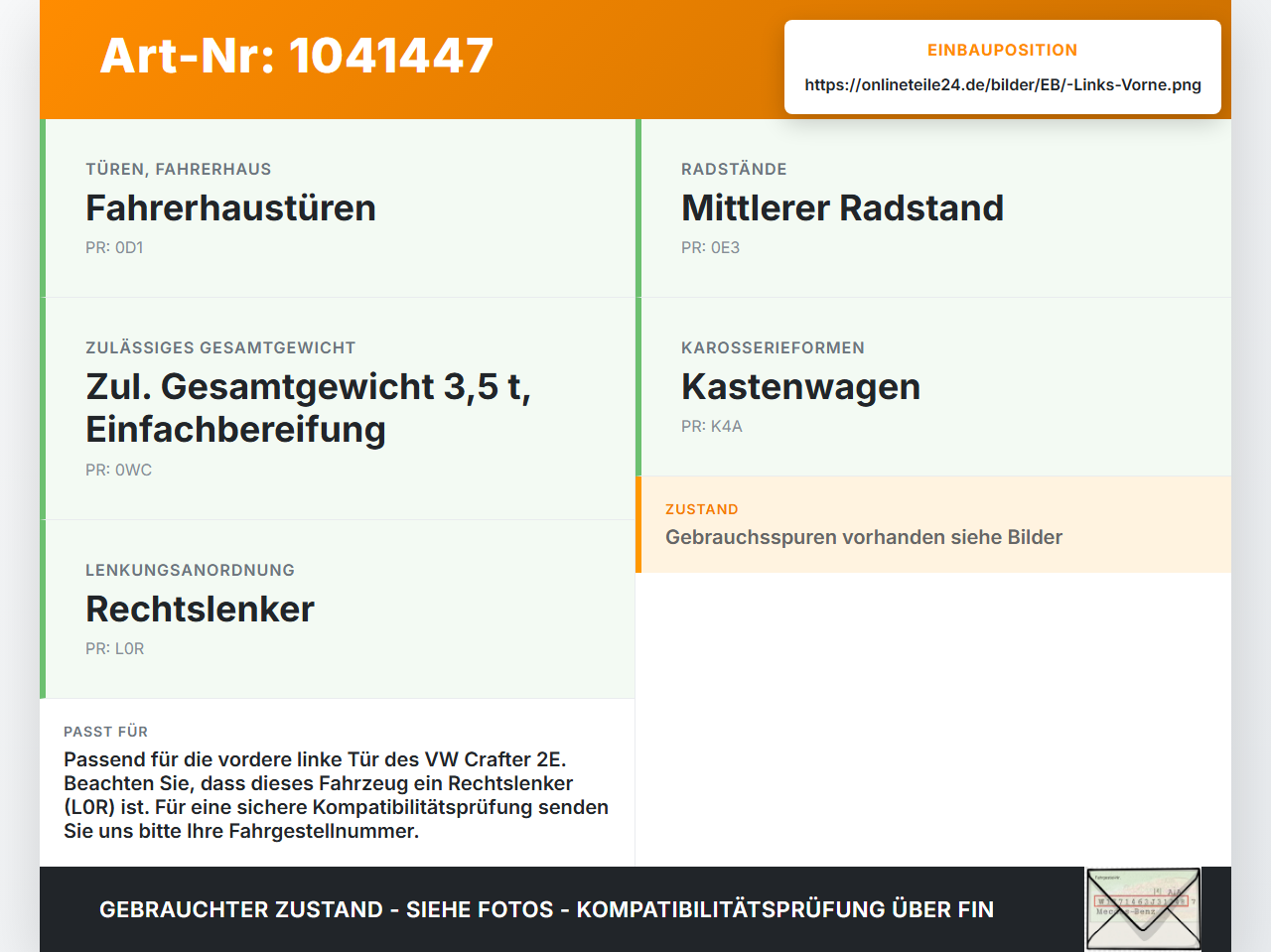 VW Crafter 2E 35 11-16 Kasten Begrenzer für Türfangband Links Vorne VW Crafter 2E 35 11-16 07.10.2016 2E0837249B... Vorschau 3