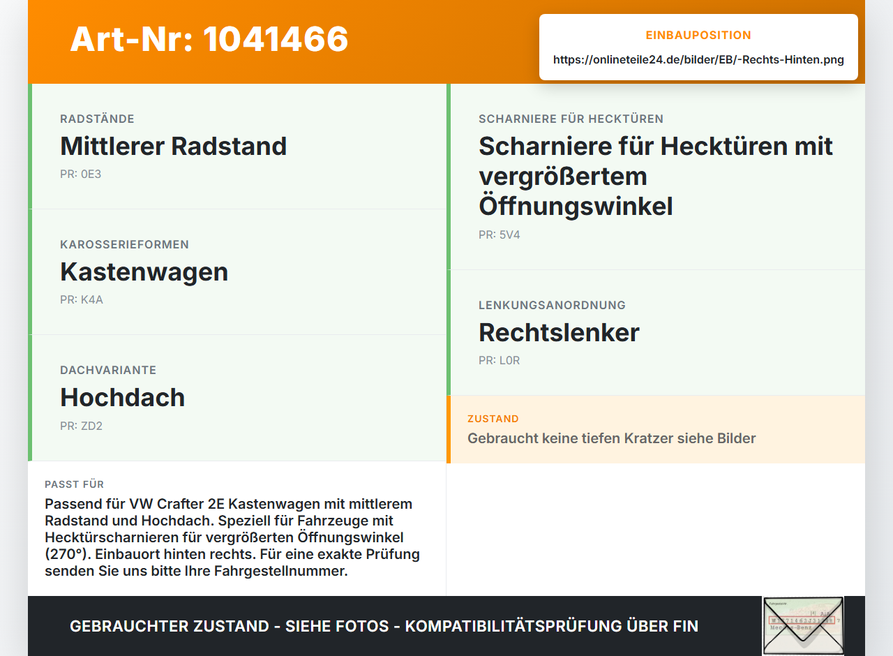 VW Crafter 2E 35 11-16 Kasten Falle Gegenstück zu Türfangband Rechts Hinten VW Crafter 2E 35 11-16 07.10.2016... Vorschau 3
