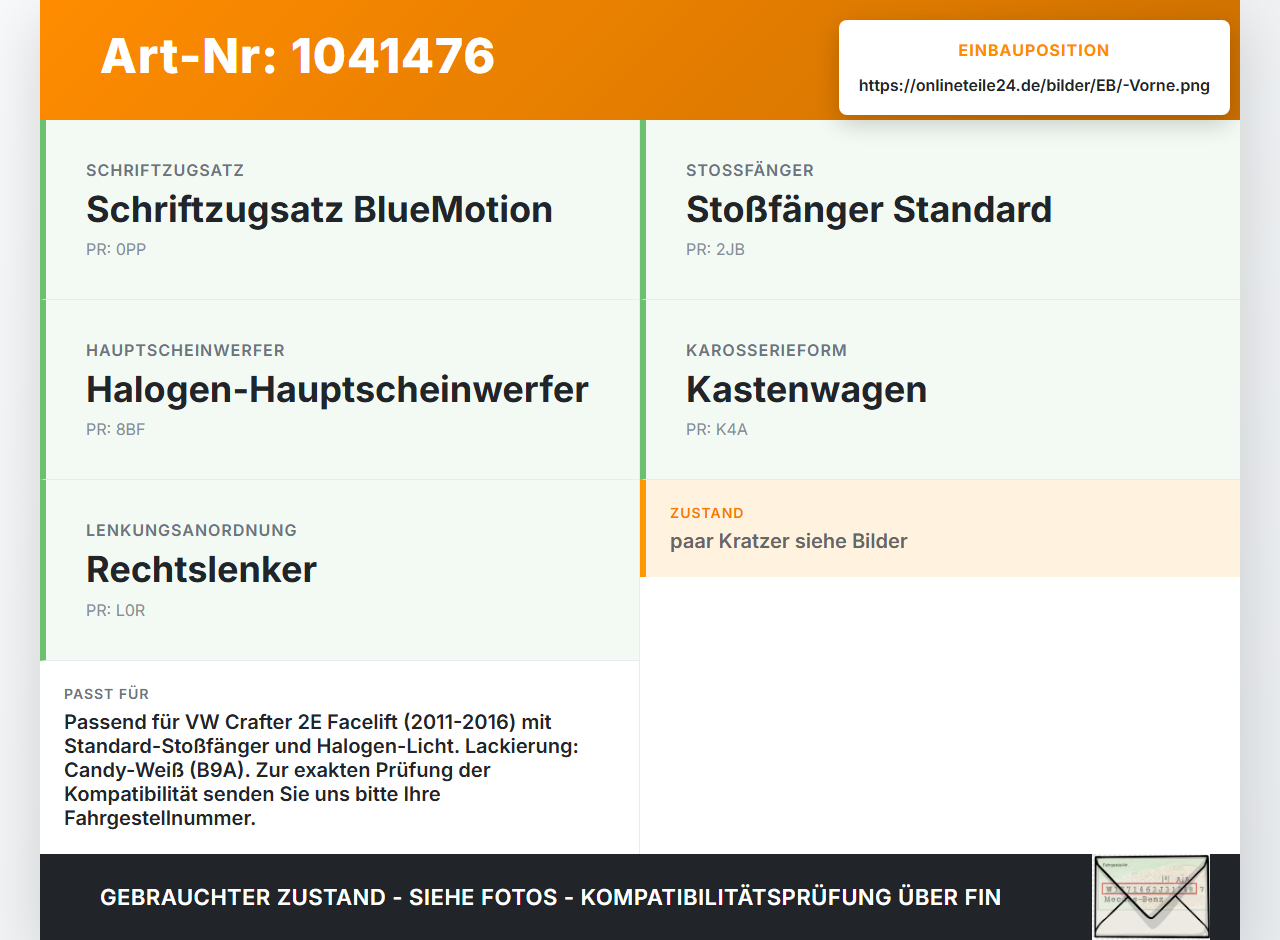 VW Crafter 2E 35 11-16 Frontblende Frontleiste Vorne VW Crafter 2E 35 11-16 07.10.2016 gebraucht Vorschau 3